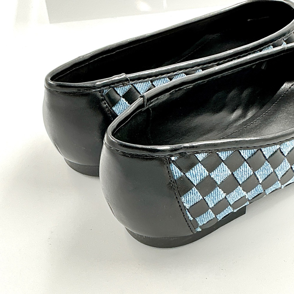 Nine West Size 6.5 Woven Checkered Pointed Flats Black Blue Denim NEW Largo $89 - Picture 10 of 12